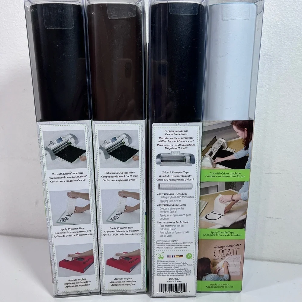 New CRICUT Cuttables 3 Black, 1 White Adhesive‎ 3 Mil Vinyl 8 Sheets 12” X 24”
